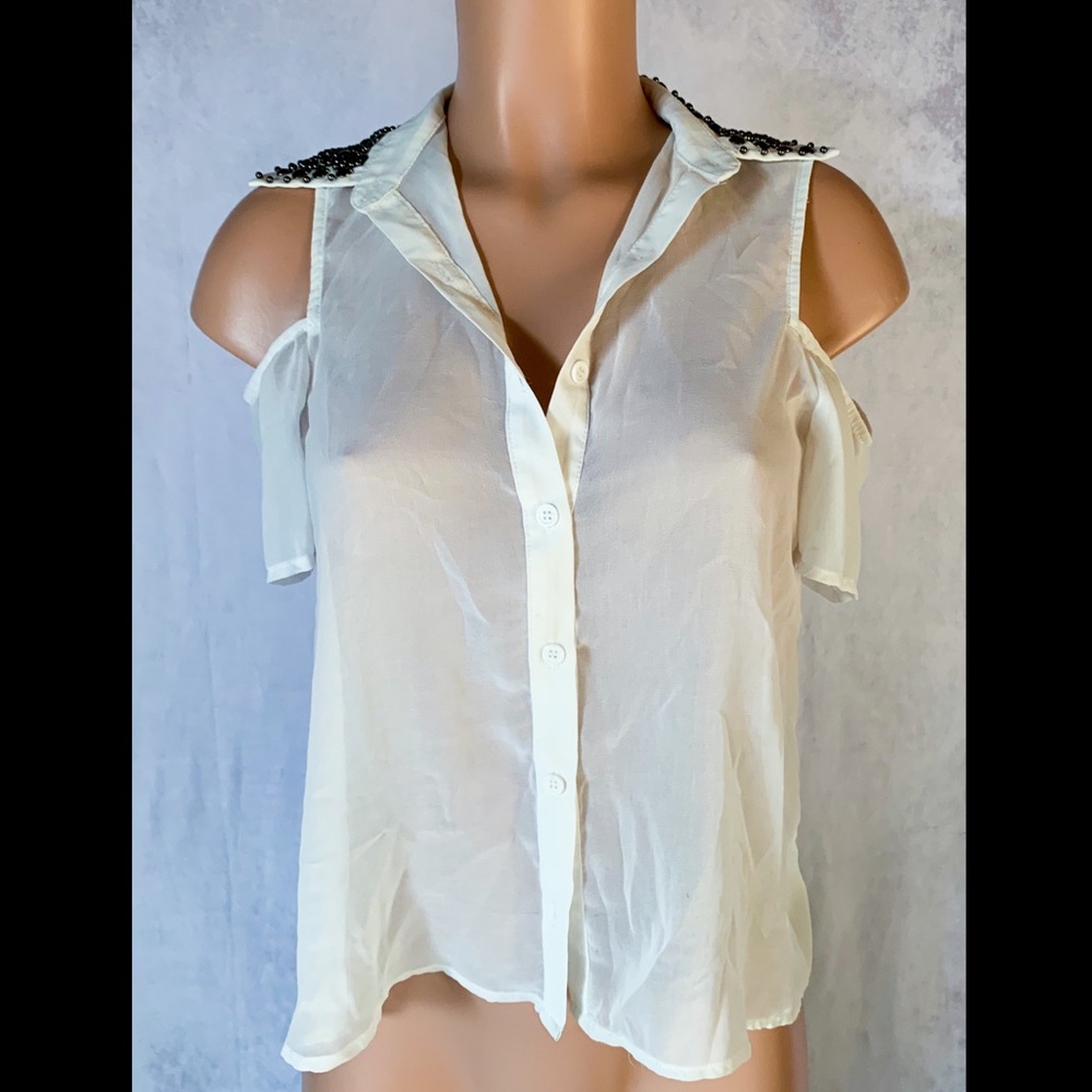 G by Guess - Cream, Buttoned Front, Sleeveless Blouse